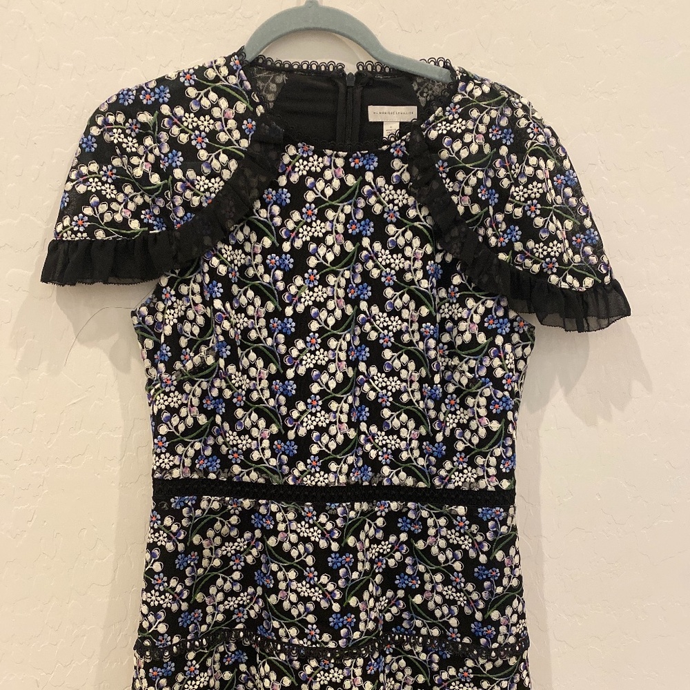 ML Monique Lhuillier Floral Embroidered Midi Dress
